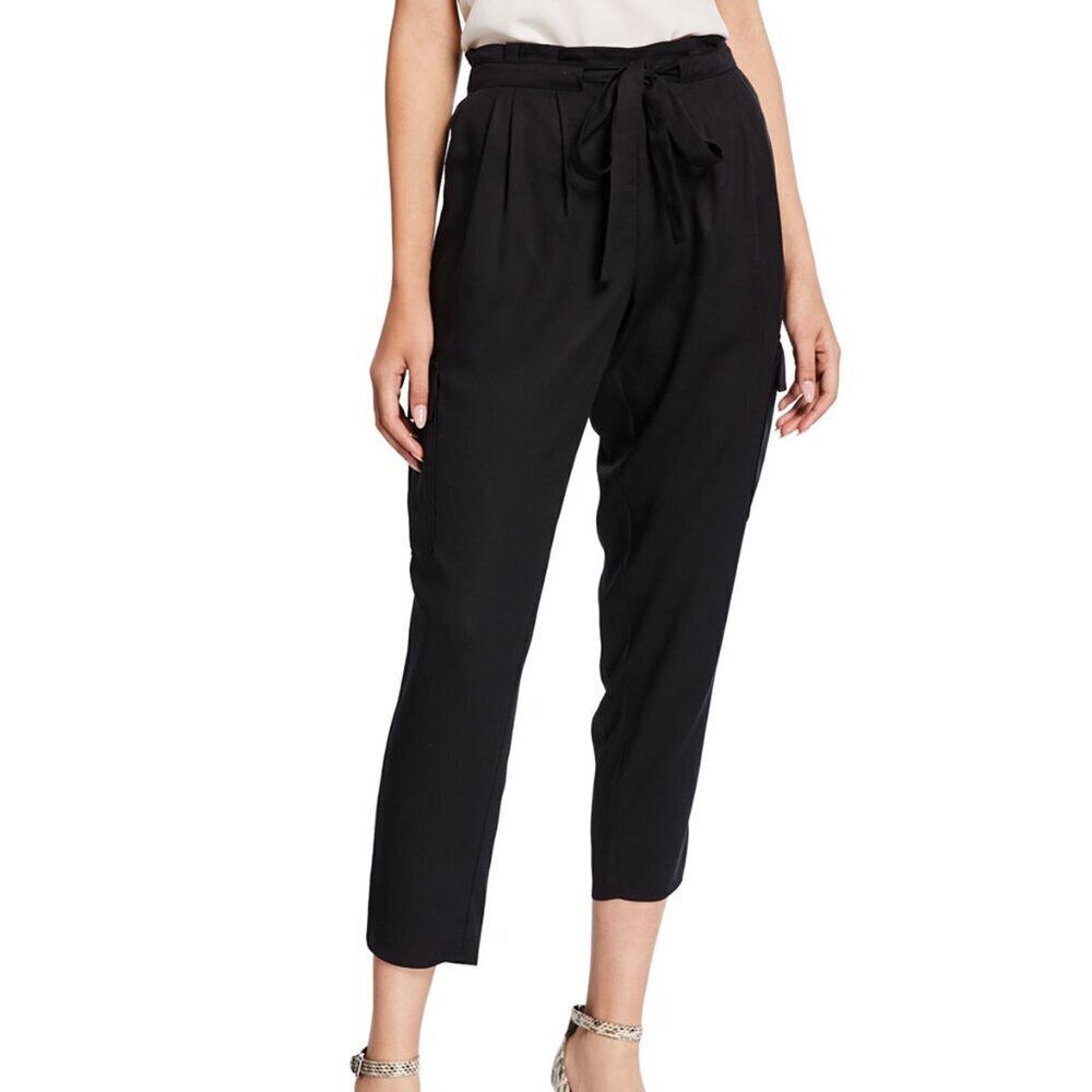Ramy Brook Allyn Black Silk Paperbag Waist Cropped Pants